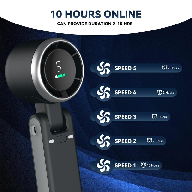 PLAYHOT Portable Handheld Turbo Fan - High-Power 5-Speed Mini Fan with USB Rechargeable 4000mAh Battery, Perfect for Camping and Outdoor Travel