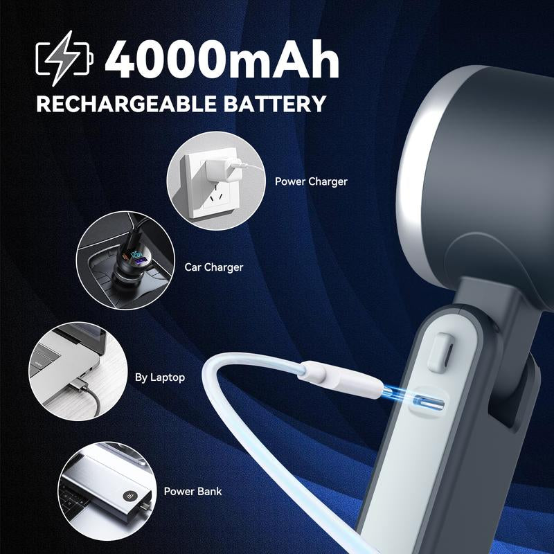 PLAYHOT Portable Handheld Turbo Fan - High-Power 5-Speed Mini Fan with USB Rechargeable 4000mAh Battery, Perfect for Camping and Outdoor Travel