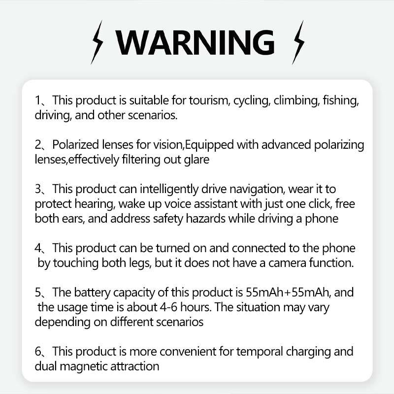 Advanced Smart Glasses with Wireless Stereo Earphones and Anti-Glare Sunglasses for Outdoor Activities such as Tourism, Driving, Cycling, Climbing, and Fishing