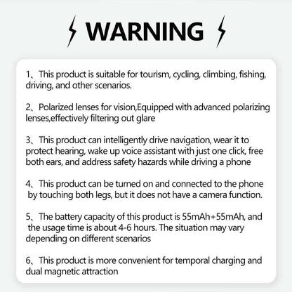 Advanced Smart Glasses with Wireless Stereo Earphones and Anti-Glare Sunglasses for Outdoor Activities such as Tourism, Driving, Cycling, Climbing, and Fishing
