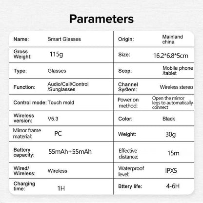 Advanced Smart Glasses with Wireless Stereo Earphones and Anti-Glare Sunglasses for Outdoor Activities such as Tourism, Driving, Cycling, Climbing, and Fishing